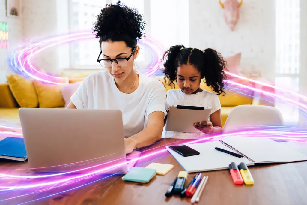 Professional working from home using Home Working Broadband Bundle with premium Wi-Fi